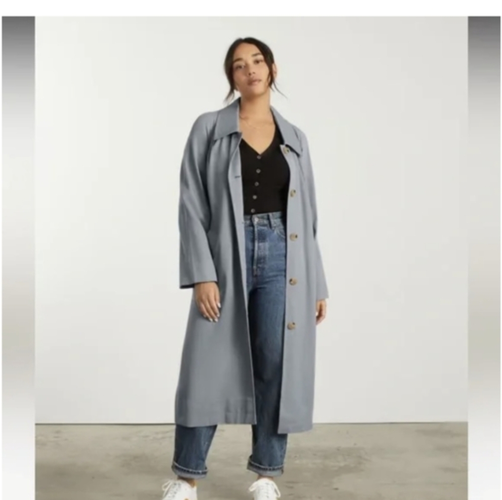 Everlane grey smoke gathered drape trench all weather coat medium